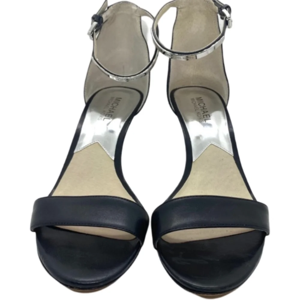 Michael Kors Kristen Black Leather Ankle Strap Heels 7.5M